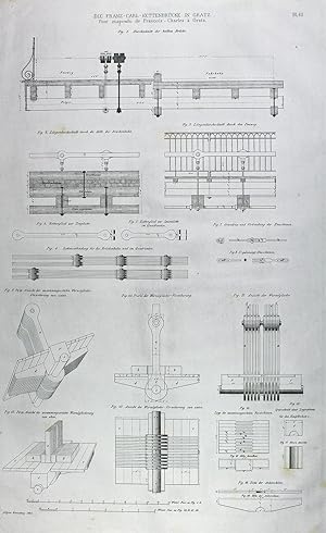 "Die Franz-Carl Kettenbrücke in Gratz" originale Feder-Lithographie auf Papier/paper ca.42x27cm; ...