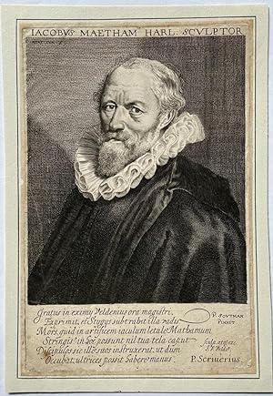 Antique Engraving - Bust Portrait of the Painter Jacob Matham - J. Van de Velde II, published 163...