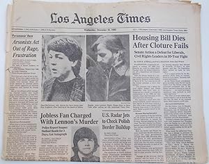 Los Angeles Times Newspaper (Wednesday, December 10, 1980) Front Cover Story: Jobless Fan [Mark D...