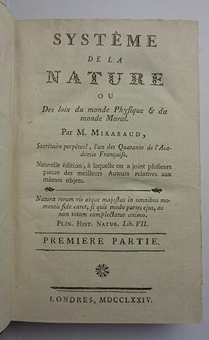 Seller image for SYSTEME DE LA NATURE, ou Des loix du monde physique & du monde moral. for sale by Libreria BACBUC - Studio bibliografico