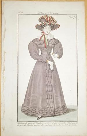 Altkolorierter Mode-Kupferstich aus " Costume Parisien" um 1825.