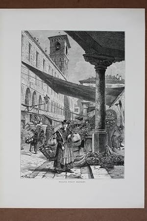 Imagen del vendedor de Rialto fruit market, Holzstich um 1878 von Whymper nach H. Fenn, Blattgre: 31,5 x 23,2 cm, reine Bildgre: 24 x 16,5 cm. a la venta por Carl Adler's Buch- und Graphikkabinett
