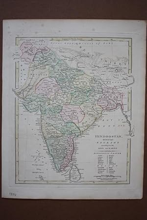 Hindoostan divided into Soubahs according to the Ayin Acbaree, altkolorierter Kupferstich aus dem...