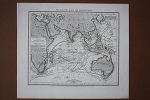 Physikalische Karte vom indischen Meere, Asien, Iran, China, Australien, Stahlstich um 1845 von K...