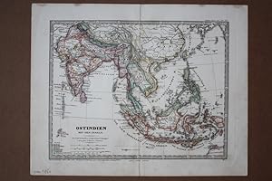 Ostindien mit den Inseln, Philippinen, China, Sundainseln, altkolorierter Stahlstich um 1850, Bla...