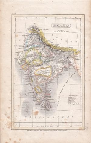 Hindostan, Tibet, Indischer Ozean, altkolorierter Stahlstich um 1845 aus dem bibliographischen In...