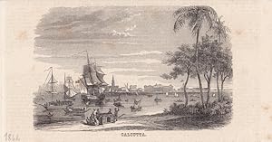 Calcutta, Kalkutta, Kolkata, Westbengalen, Holzstich von 1862 mit Blick auf die Silhouette über e...