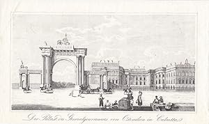 Der Palast des Generalgouverneurs von Ostindien in Calcutta, Kupferstich um 1835 mit Figurenstaff...