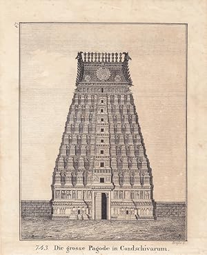 Die grosse Pagode in Condschivarum, Lithographie um 1830 von Drösse, Blattgröße: 19,7 x 16 cm, re...