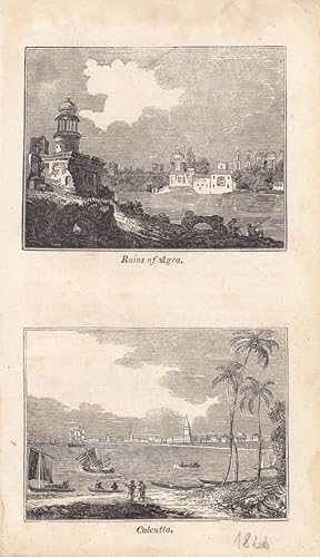 Ruins of Agra, Calcutta, Kalkutta, Holzstich um 1823 mit zwei Einzelabbildungen, Blattgröße: 17 x...