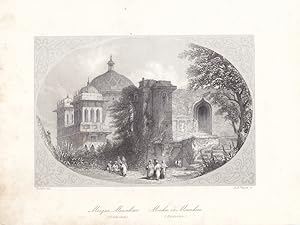 Hindostan, Mosque Mounheer, Moschee zu Mounheer, Stahlstich um 1850 von A.H. Payne nach Roberts, ...