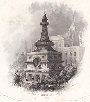 Indischer Tempel zu Kunkuhl, kleinformatiger Stahlstich um 1845 von B. Metzeroth, Blattgröße: 11,...