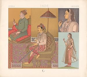 Indien Herrscher aus der Mughalischen Dynastie und Frauen, altkolorierte Lithographie von 1888 vo...