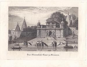 Das Schewallah-Gaut zu Benares, Varanasi, Kashi, Ganges, Stahlstich um 1845 von Jos. Jung, Blattg...