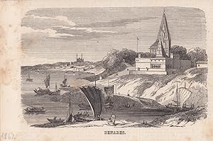 Benares, Varanasi, Kashi, Ganges, Holzstich von 1862, Blattgröße: 11,8 x 17,7 cm, reine Bildgröße...