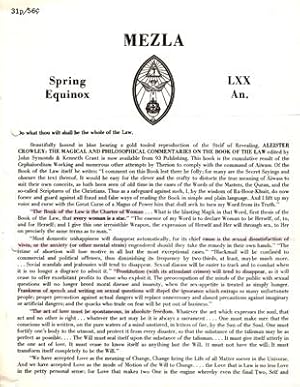 Bild des Verkufers fr MEZLA. Spring Equinox. Anno LXX [Volume I, No. 7]. zum Verkauf von Occulte Buchhandlung "Inveha"