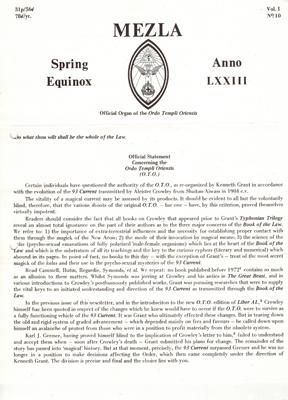 Bild des Verkufers fr MEZLA. Spring Equinox. Anno LXXIII [Volume I, No. 10]. zum Verkauf von Occulte Buchhandlung "Inveha"