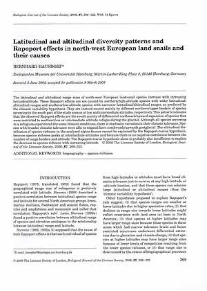 Image du vendeur pour Latitudinal and altitudinal diversity patterns and Rapoport effects in noth-west European land snails and their causes mis en vente par ConchBooks