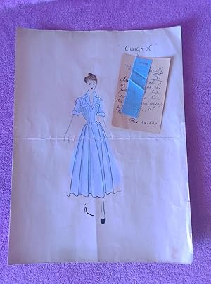 DIBUJO ORIGINAL Y MUESTRA DE MODA DE PRESIGIOSA Y SELECTA CASA MAGGY ROUFF 1935