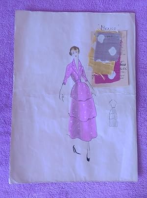 DIBUJO ORIGINAL Y MUESTRA DE MODA DE PRESIGIOSA Y SELECTA CASA MAGGY ROUFF 1935