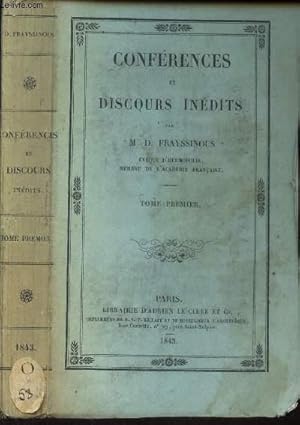 Imagen del vendedor de CONFERENCES ET DISCOURS INEDITS - TOME PREMIER. a la venta por Le-Livre