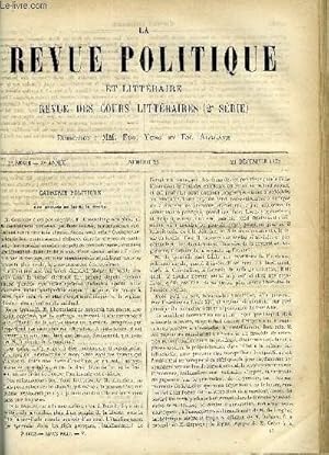 Seller image for LA REVUE POLITIQUE ET LITTERAIRE 3e ANNEE - 1er SEMESTRE N25 - LES PROJETS DE LOI DE LA DROITE PAR ANATOLE DUNOYER, LA LITTERATURE SOUS LE SECOND EMPIRE - PROPSPER MERIMEE PAR EUGENE DESPOIS, SORBONNE - LES ECOLES POETIQUES AU XVIIe SIECLE for sale by Le-Livre