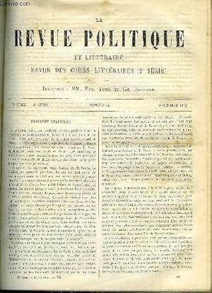 Seller image for LA REVUE POLITIQUE ET LITTERAIRE 4e ANNEE - 1er SEMESTRE N14 - HOMMES POLITIQUES CONTEMPORAINS - M.GUIZOT PAR EUGENE DESPOIS, LE MOUVEMENT PHILOSOPHIQUE - DE LA PHILOSOPHIE POSITIVE PAR LITTRE, LA REINE LOUISE DE PRUSSE PAR LEO QUESNEL for sale by Le-Livre