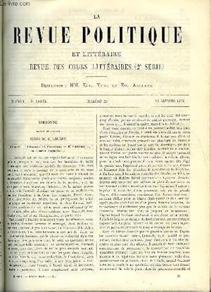 Seller image for LA REVUE POLITIQUE ET LITTERAIRE 5e ANNEE - 2e SEMESTRE N29 - QUINAULT - L'HOMME ET L'ECRIVAIN PAR CH. LENIENT, LA REORGANISATION DE L'ARMEE ANGLAISE PAR LOUIS JEZIERSKI for sale by Le-Livre