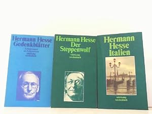 Bild des Verkufers fr Konvolut aus drei Bchern von Hermann Hesse: 1. Italien. / 2. Gedenkbltter. Erinnerungen an Zeitgenossen. / 3. Der Steppenwolf. Reihe: Suhrkamp Tasche3nbuch Nr. 689, 963, 175. zum Verkauf von Antiquariat Ehbrecht - Preis inkl. MwSt.