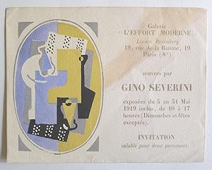 OEuvres par Gino Severini, exposées du 5 au 31 mai 1919. Invitation pour deux personnes. Galerie ...