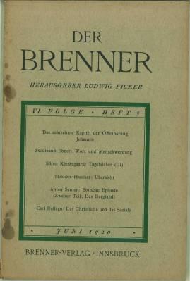 Wort und Menschwerdung. In: Der Brenner, VI. Folge, Heft 4, S. 324-336.
