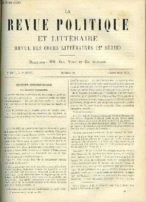 Bild des Verkufers fr LA REVUE POLITIQUE ET LITTERAIRE 8e ANNEE - 1er SEMESTRE N10 - LES ELECTIONS ALLEMANDES PAR L. JEZIERSKI, DE L'ALPINISME EN FRANCE PAR ADOLPHE JOANNE, LE LUXE DANS L'HISTOIRE PAR P. LAFFITTE, LA SOCIETE DE L'HISTOIRE DE PARIS PAR G. DE N. zum Verkauf von Le-Livre