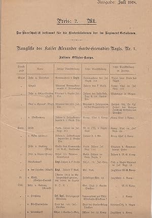 Rangliste des Kaiser Alexander Garde-Grenadier-Regiments Nr 1 : Aktives Offizier-Korps [Ausgabe J...