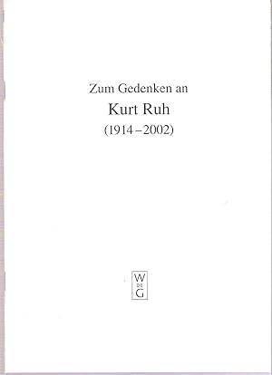 Imagen del vendedor de Zum Gedenken an Kurt Ruh (1914-2002) a la venta por Mike's Library LLC