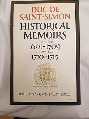 Bild des Verkufers fr Historical Memoirs of the Duc de Saint-Simon, A Shortened Version: Volume One: 1691 - 1709; Volume Two: 1710 - 1715 (two volume set) zum Verkauf von Mattabesset Books