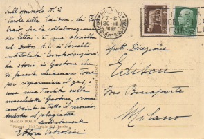 Cartolina postale autografa viaggiata inviata alla direzione dell'Edison, Milano. Datata 20 marzo...