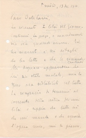 Bild des Verkufers fr Lettera autografa firmata inviata a Roberto Ortolani, Garzanti. Datata 13 dicembre 1950 zum Verkauf von Libreria Antiquaria Pontremoli SRL