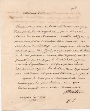 Lettera manoscritta con firma autografa inviata ad una signorina. Datata 11 maggio 1832