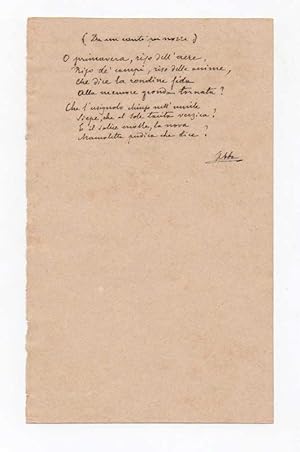 Seller image for Brano poetico autografo firmato, senza luogo e data, tratto "da un canto per nozze". for sale by Libreria Antiquaria Pontremoli SRL