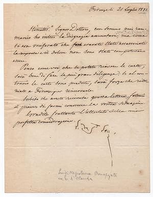 Bild des Verkufers fr Lettera con firma autografa, datata Firenze 21 luglio 1832, indirizzata al dottor Giovanni Battista Naldi zum Verkauf von Libreria Antiquaria Pontremoli SRL