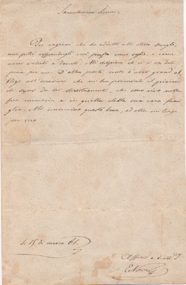 Seller image for Lettera autografa firmata, datata Velletri 15 marzo 1861, indirizzata al conte Tommaso Geroli. for sale by Libreria Antiquaria Pontremoli SRL