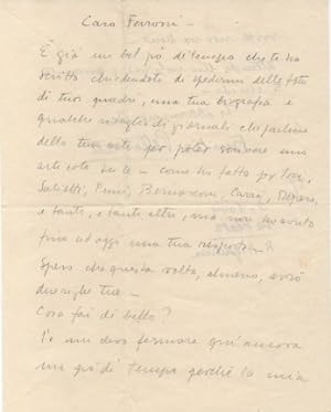 Lettera autografa firmata, non datata [ma 1929], inviata al pittore Guido Ferroni.