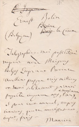 Lettera autografa firmata, non datata, inviata a Ernest Rolin - Braine le Comte (Belgio).