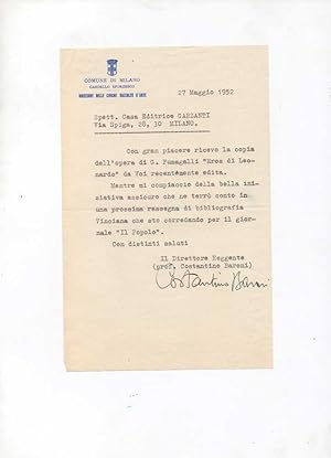 Lettera dattiloscritta con firma autografa, datata 27 maggio 1952 - Roma, inviata alla Casa Editr...