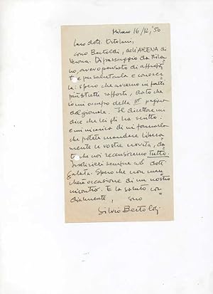 Lettera autografa firmata, datata 16 dicembre 1950 - Milano, inviata a Roberto Ortolani - Garzanti