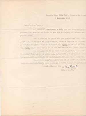 Lettera dattiloscritta con firma autografa, datata 5 febbraio 1957 - Venezia, inviata a [Roberto ...