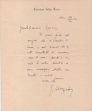 Lettera autografa firmata, datata 28 dicembre 1912 - Milano, inviata ad una signora