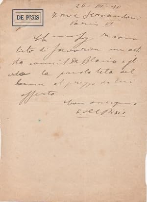 Breve lettera autografa firmata, datata 26 marzo 1930 - Parigi