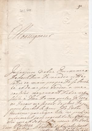 Lettera autografa firmata, datata 20 maggio 1699 - Vienna, inviata probabilmente al cardinale Lea...