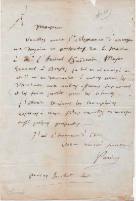 Lettera autografa firmata, datata 22 luglio 1843 - Parigi, inviata all'editore Curmer.